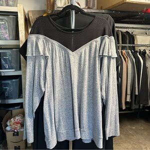 Lane Bryant Livi Active Gray Sweatshirt with‎ Mesh and Ruffle Detail